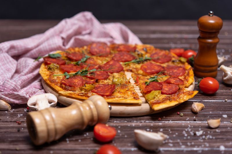 Pepperoni pizza with classic tomato sauce and extra pepperoni